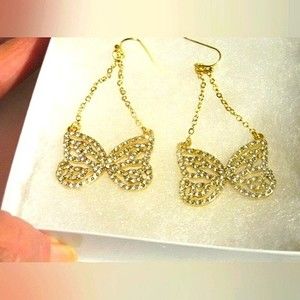 CZ 14k dipped Butterfly dangle Earring